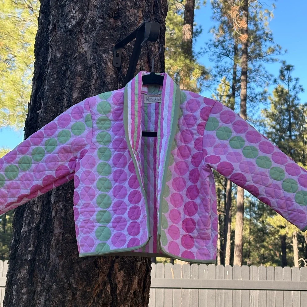 Kids Pink and Green Quilted Jacket - Picture 3 of 7